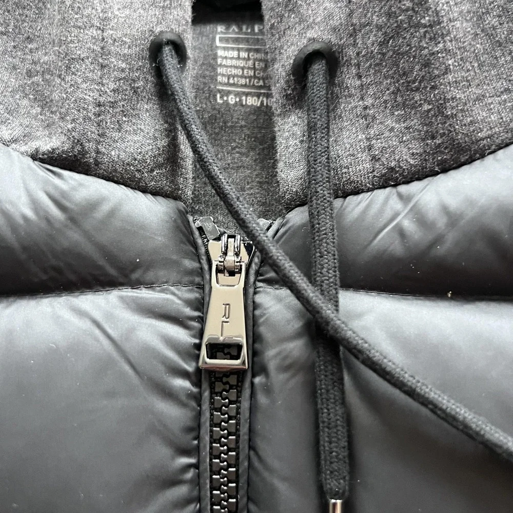 Polo Ralph Lauren Performance Puffer Jacket Mens L Black Hooded Down Hybrid